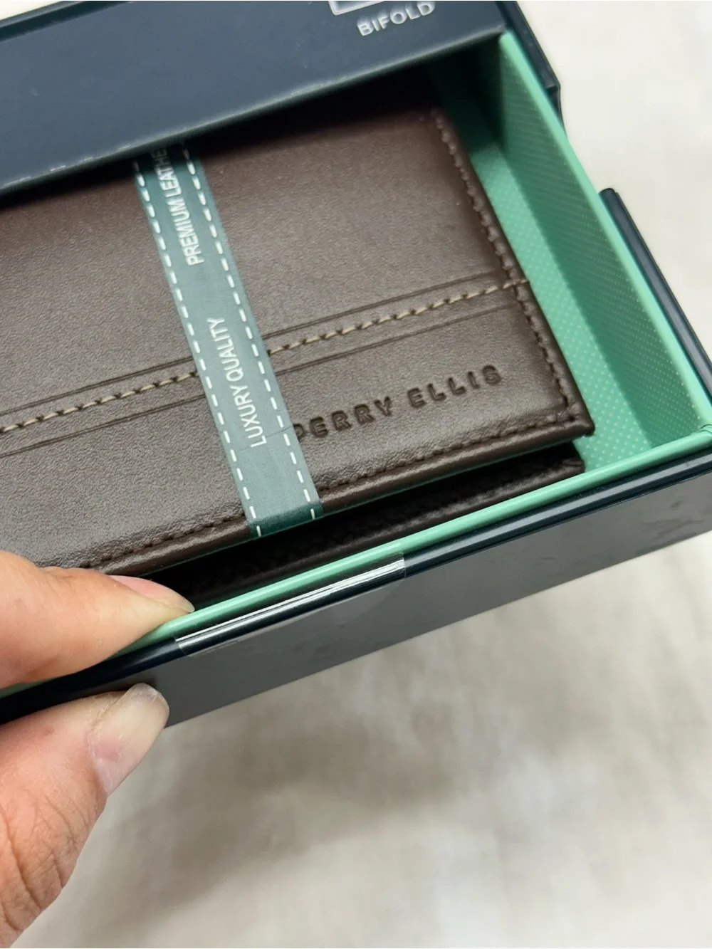 Perry Ellis Brown Leather Bifold Wallet
